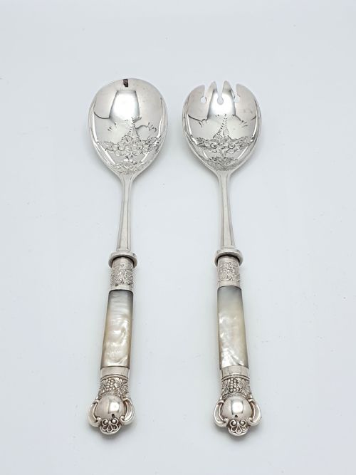 Superb Pair of Mother of Pearl Handled Salad Servers - circa 1920
