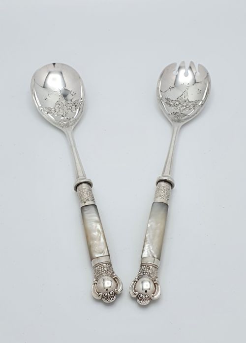 Superb Pair of Mother of Pearl Handled Salad Servers - circa 1920