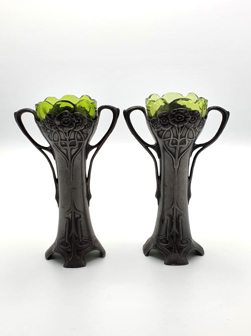 Charming Pair of WMF Pewter Vases - German Antique Flower Vase - Circa 1900