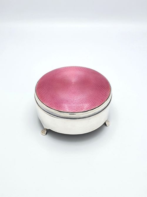 Beautiful Art Deco Silver and Pink Enamelled Jewellery Box - 1926