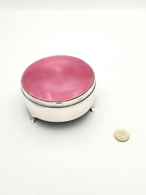 Beautiful Art Deco Silver and Pink Enamelled Jewellery Box - 1926