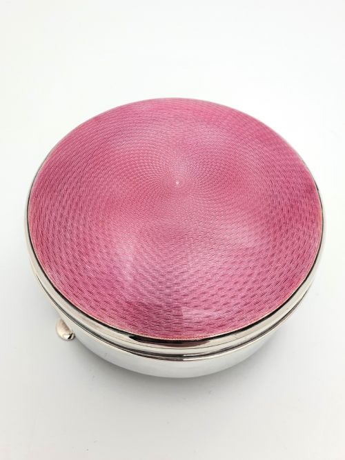 Beautiful Art Deco Silver and Pink Enamelled Jewellery Box - 1926