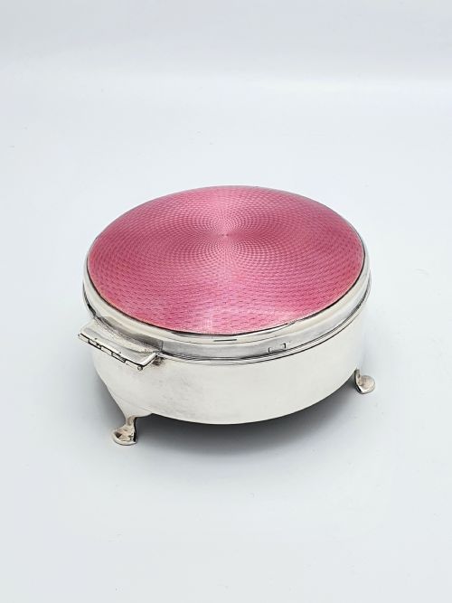 Beautiful Art Deco Silver and Pink Enamelled Jewellery Box - 1926