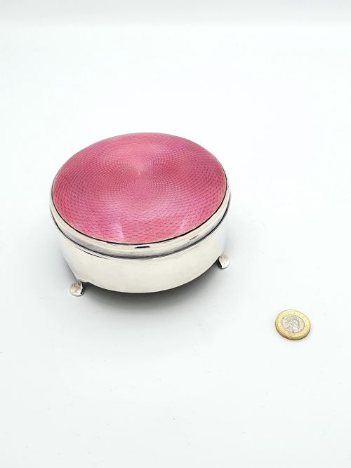 Beautiful Art Deco Silver and Pink Enamelled Jewellery Box - 1926