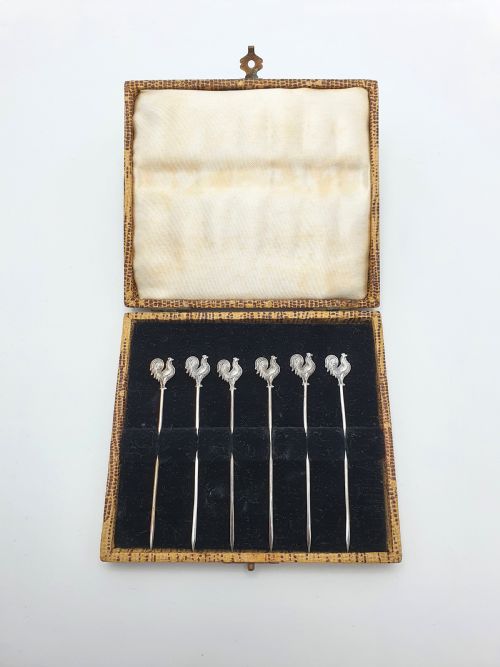 Beautiful Set of Silver Art Deco Cocktail Sticks - 1929