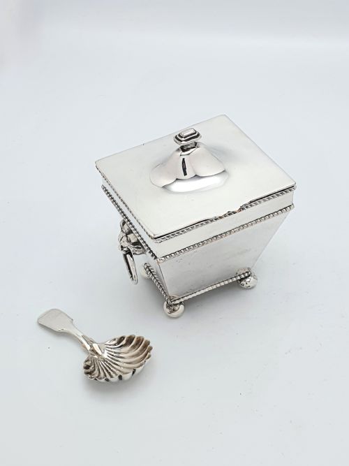 Edwardian Sheffield Silver Plated Tea Caddy and Spoon - circa 1905