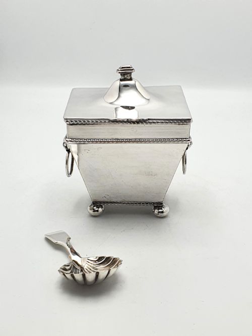 Edwardian Sheffield Silver Plated Tea Caddy and Spoon - circa 1905