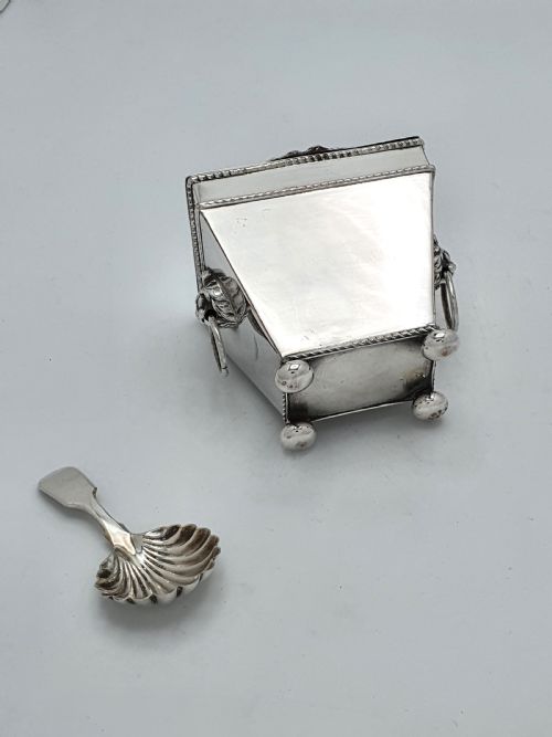 Edwardian Sheffield Silver Plated Tea Caddy and Spoon - circa 1905