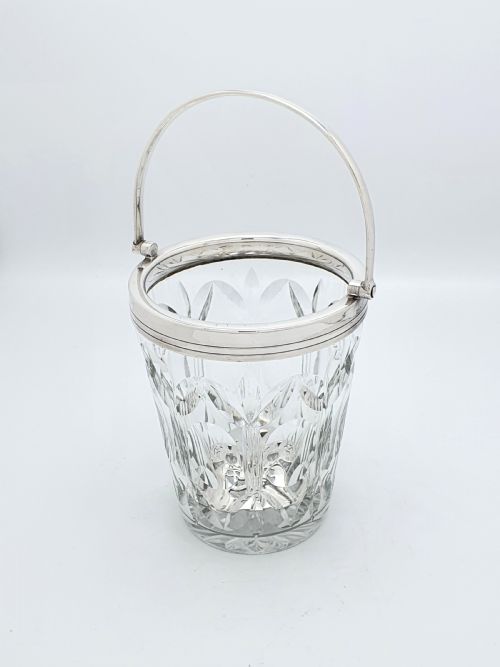 Fabulous English Cut Glass and Silver-Plated Ice Bucket and Tongs - circa 1930