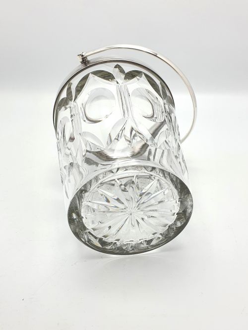 Fabulous English Cut Glass and Silver-Plated Ice Bucket and Tongs - circa 1930