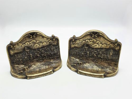 Unusual Pair of Windsor Castle Brass Bookends - circa 1905