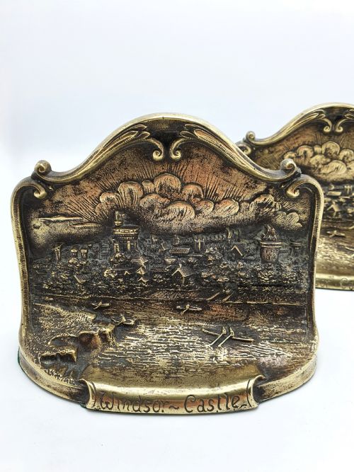 Unusual Pair of Windsor Castle Brass Bookends - circa 1905