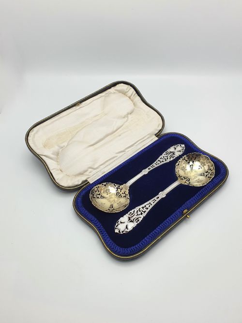 Stunning Pair of Solid Silver Serving Spoons - 1904