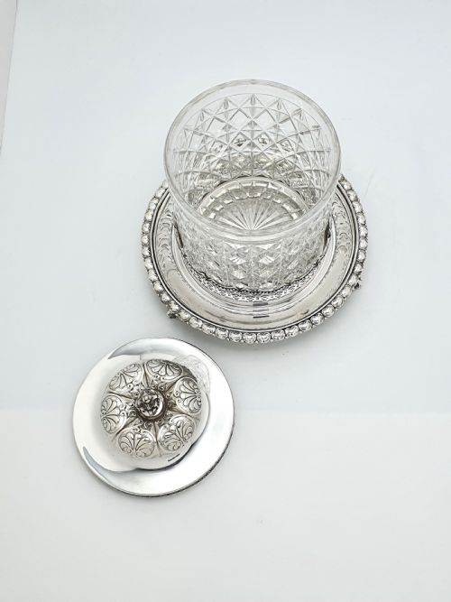 Lovely Victorian Cut Glass Biscuit Box/Cookie Jar - circa 1890