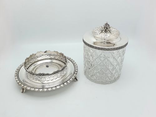 Lovely Victorian Cut Glass Biscuit Box/Cookie Jar - circa 1890