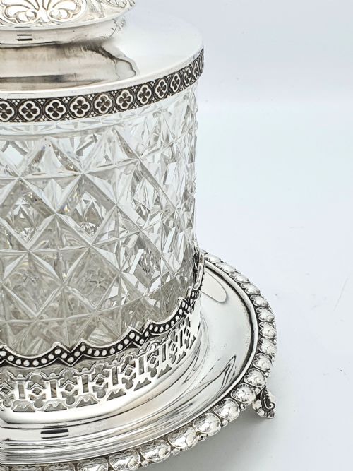 Lovely Victorian Cut Glass Biscuit Box/Cookie Jar - circa 1890