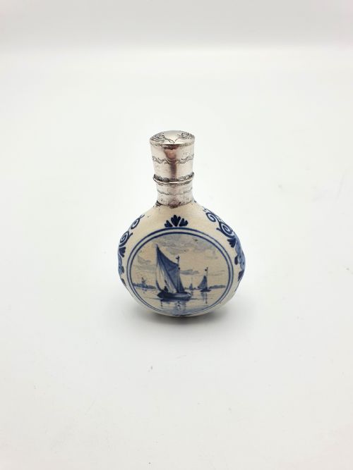 Nice Silver Topped Dutch Delft Scent Bottle - circa 1930