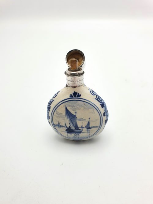 Nice Silver Topped Dutch Delft Scent Bottle - circa 1930