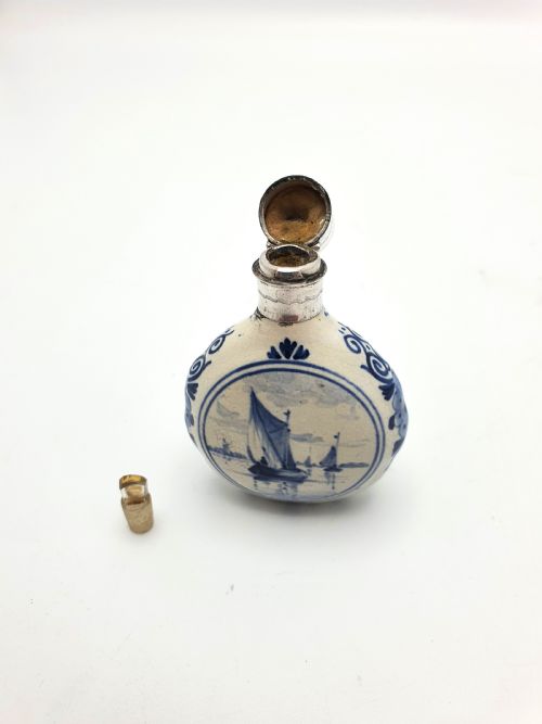 Nice Silver Topped Dutch Delft Scent Bottle - circa 1930