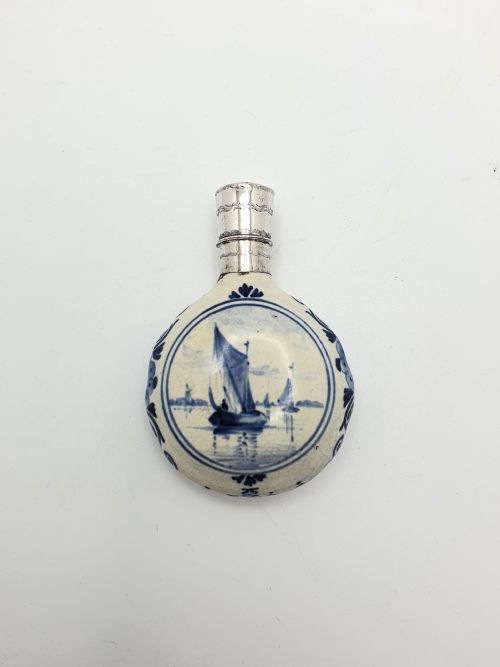 Nice Silver Topped Dutch Delft Scent Bottle - circa 1930
