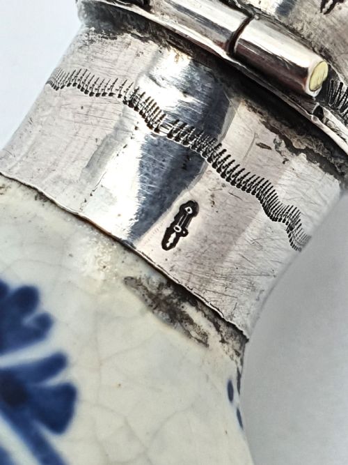 Nice Silver Topped Dutch Delft Scent Bottle - circa 1930