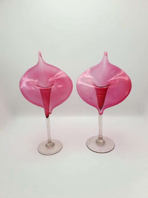 Gorgeous Pair of Jack-in-the-pulpit Cranberry Glass Vases - circa 1880