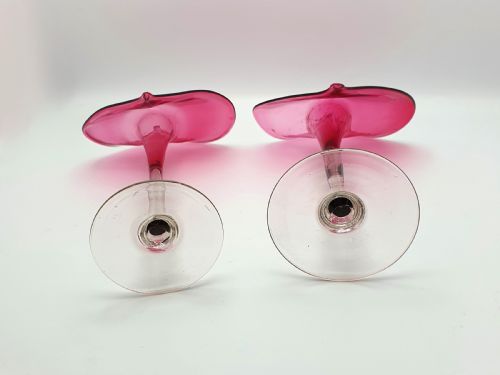 Gorgeous Pair of Jack-in-the-pulpit Cranberry Glass Vases - circa 1880