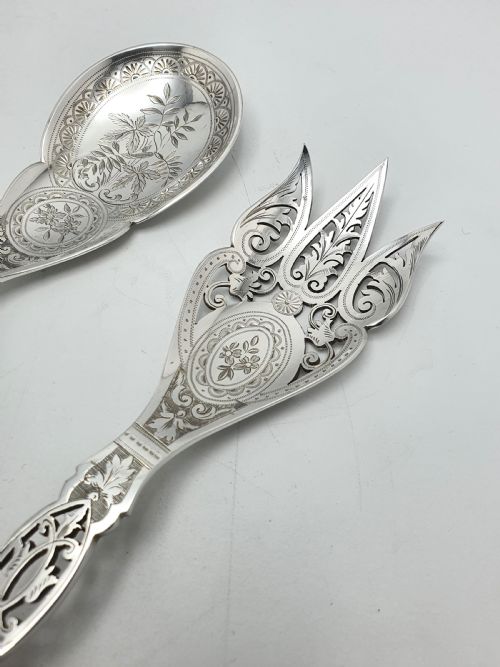 Fabulous Pair of Antique Oak Handled Salad Servers - circa 1880