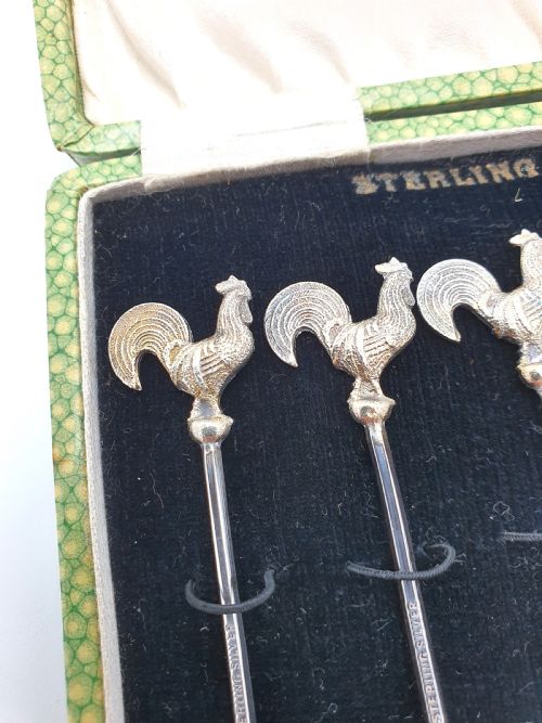 Nice Boxed Set of 6 Sterling Silver Cocktail Sticks - circa 1930