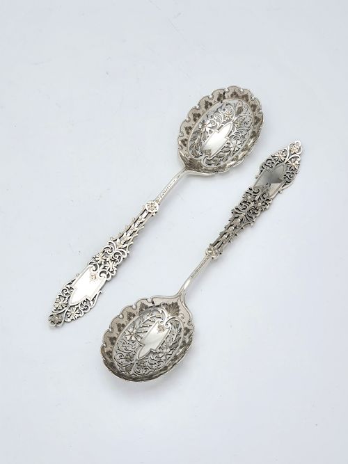 Stunning Pair of Edwardian Solid Silver Serving Spoons - 1902