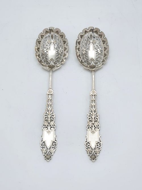 Stunning Pair of Edwardian Solid Silver Serving Spoons - 1902