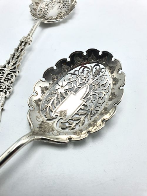 Stunning Pair of Edwardian Solid Silver Serving Spoons - 1902