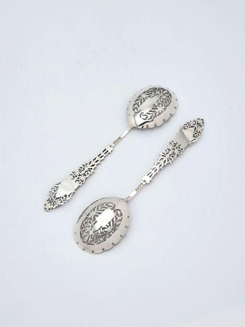 Stunning Pair of Edwardian Solid Silver Serving Spoons - 1902
