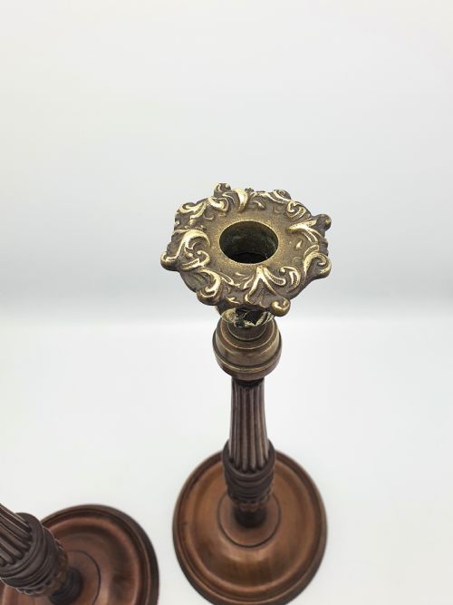Superb Pair of Georgian Style Mahogany and Brass Candlesticks - circa 1920