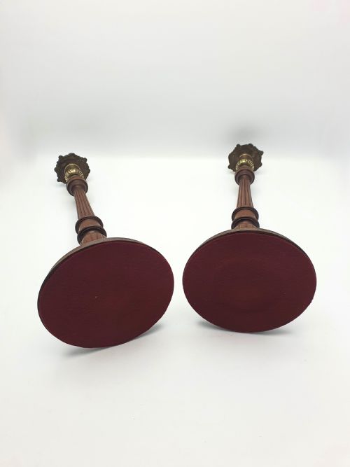 Superb Pair of Georgian Style Mahogany and Brass Candlesticks - circa 1920