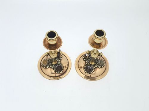 Paar Kerzenständer aus Bronze und Messing mit Achat-Set – um 1880