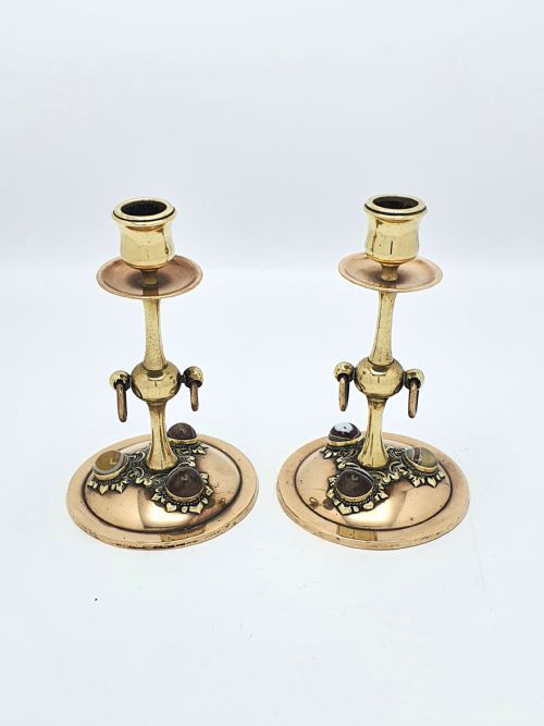 Paar Kerzenständer aus Bronze und Messing mit Achat-Set – um 1880