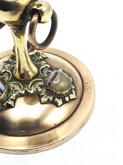 Paar Kerzenständer aus Bronze und Messing mit Achat-Set – um 1880