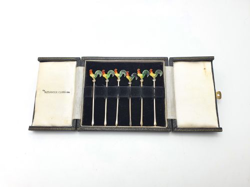 Beautiful Set of Enamelled and Silver Cocktail Sticks - circa 1930
