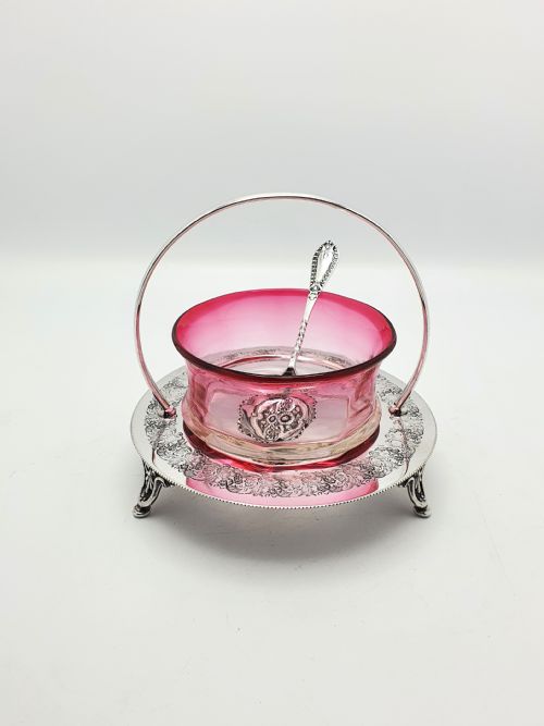 Gorgeous Cranberry Jam Dish on Stand - circa 1905