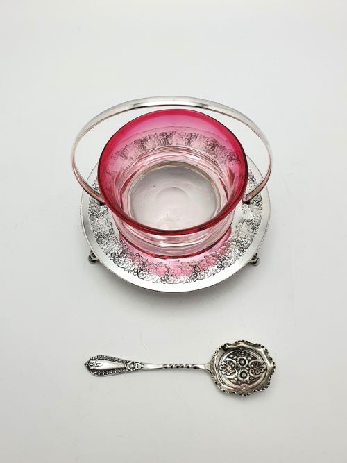 Gorgeous Cranberry Jam Dish on Stand - circa 1905