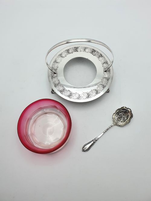 Gorgeous Cranberry Jam Dish on Stand - circa 1905