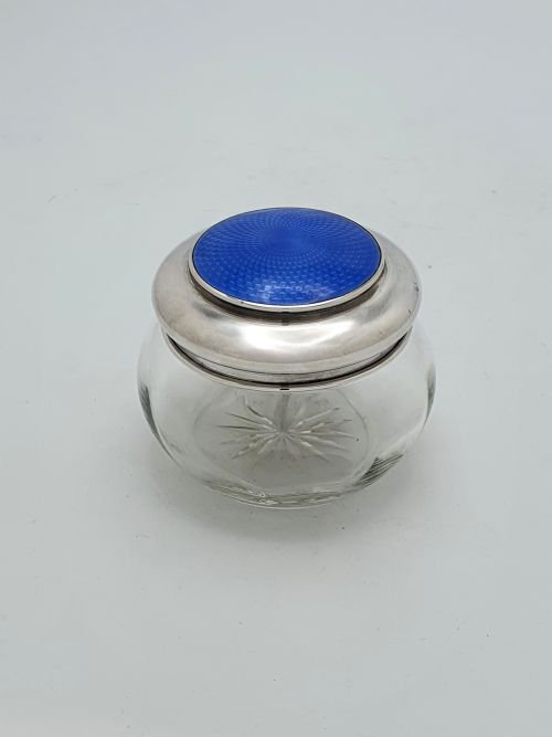 Lovely Silver and Guilloche Enamel Topped Glass Jar - 1923