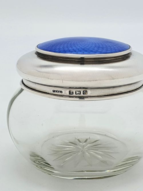 Lovely Silver and Guilloche Enamel Topped Glass Jar - 1923