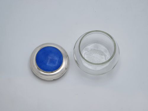 Lovely Silver and Guilloche Enamel Topped Glass Jar - 1923
