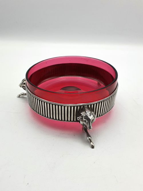 Charming Victorian Silver Plated and Cranberry Glass Serving Dish - circa 1890