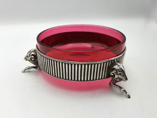 Charming Victorian Silver Plated and Cranberry Glass Serving Dish - circa 1890
