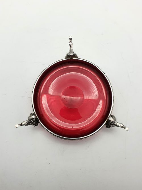 Charming Victorian Silver Plated and Cranberry Glass Serving Dish - circa 1890